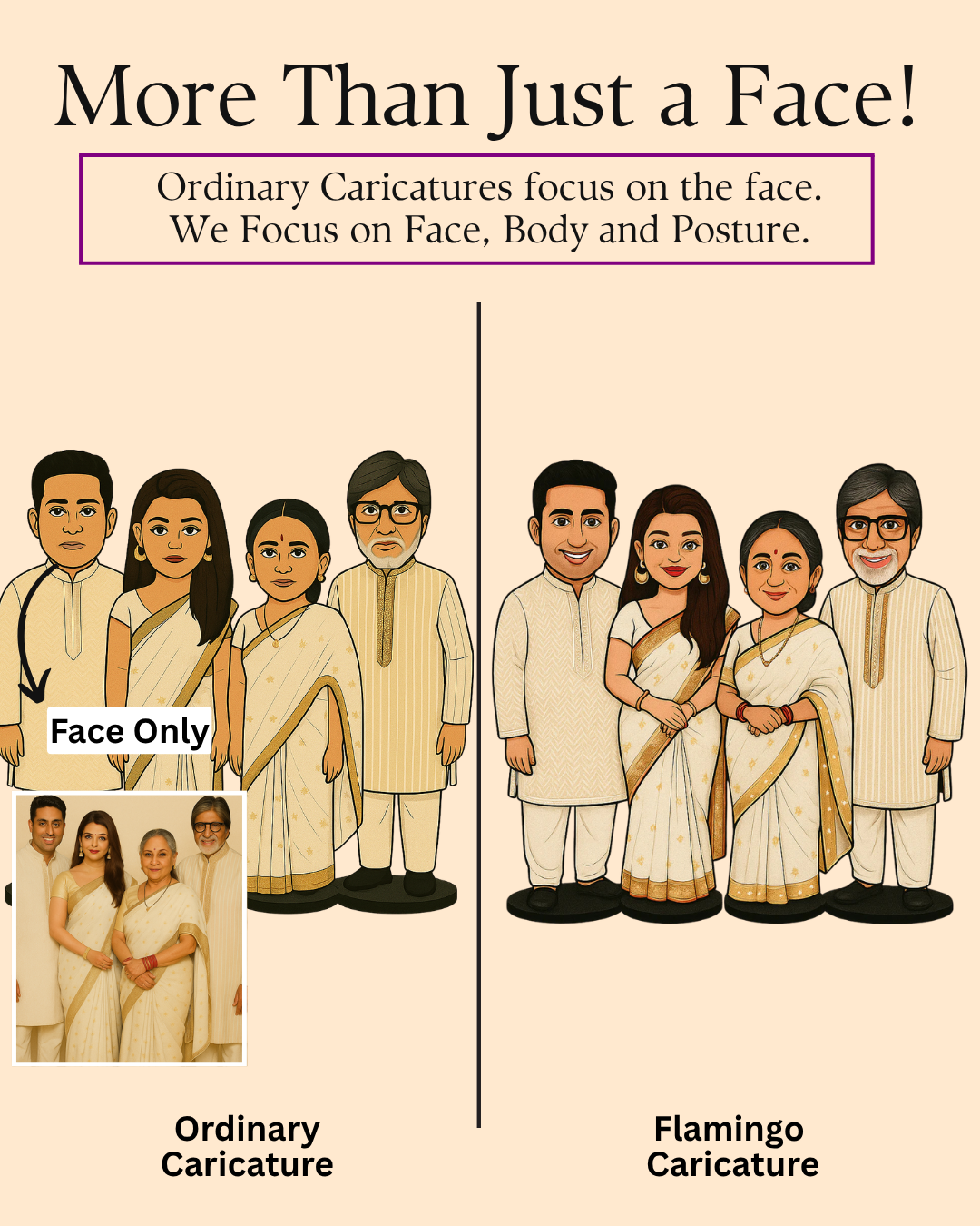 Flamingo 4 Member Family Caricature | Beautiful Gift of Togetherness
