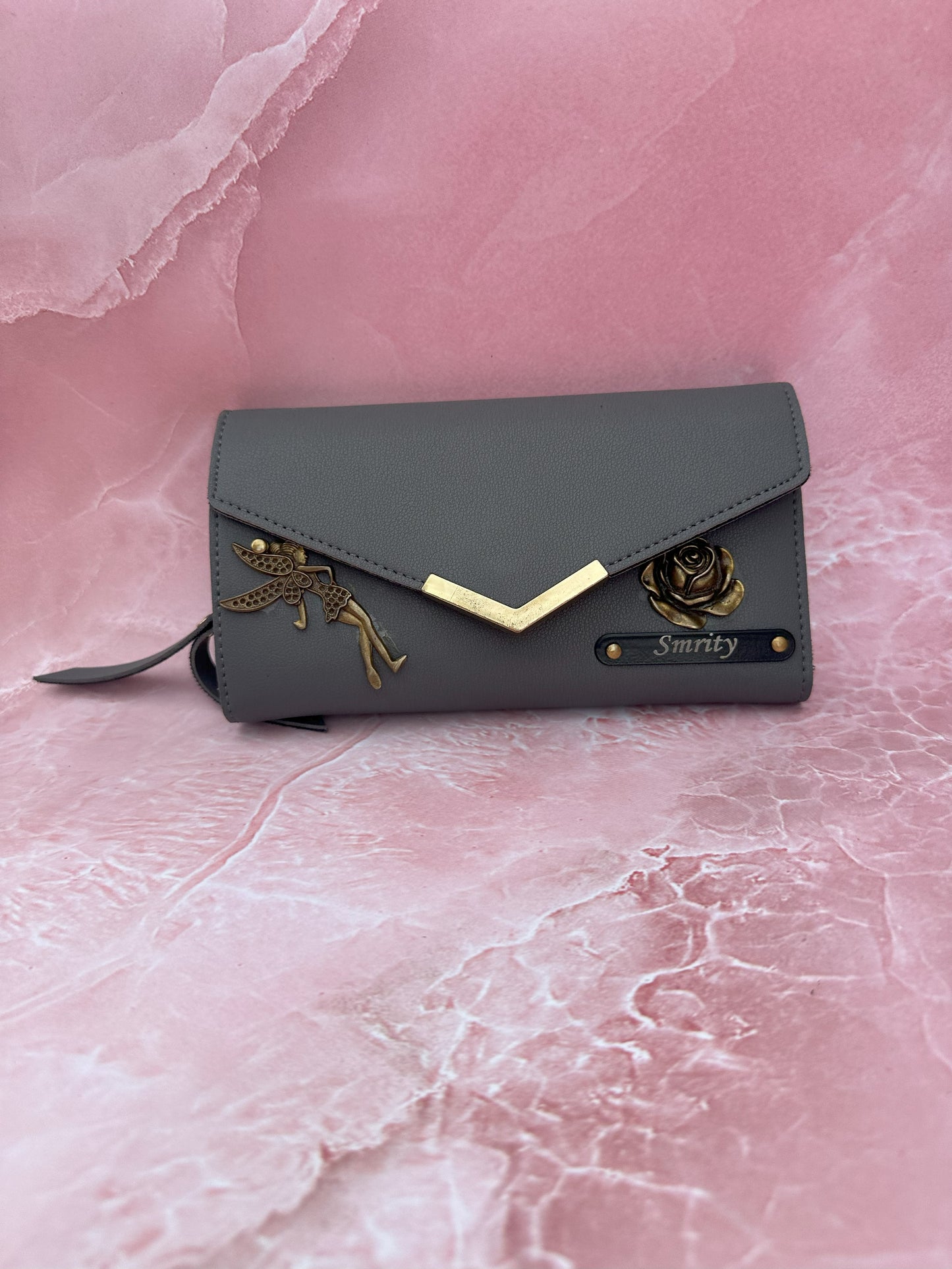 Flamingo Personalized 3-Fold Premium Leather Purse with Name & Charm