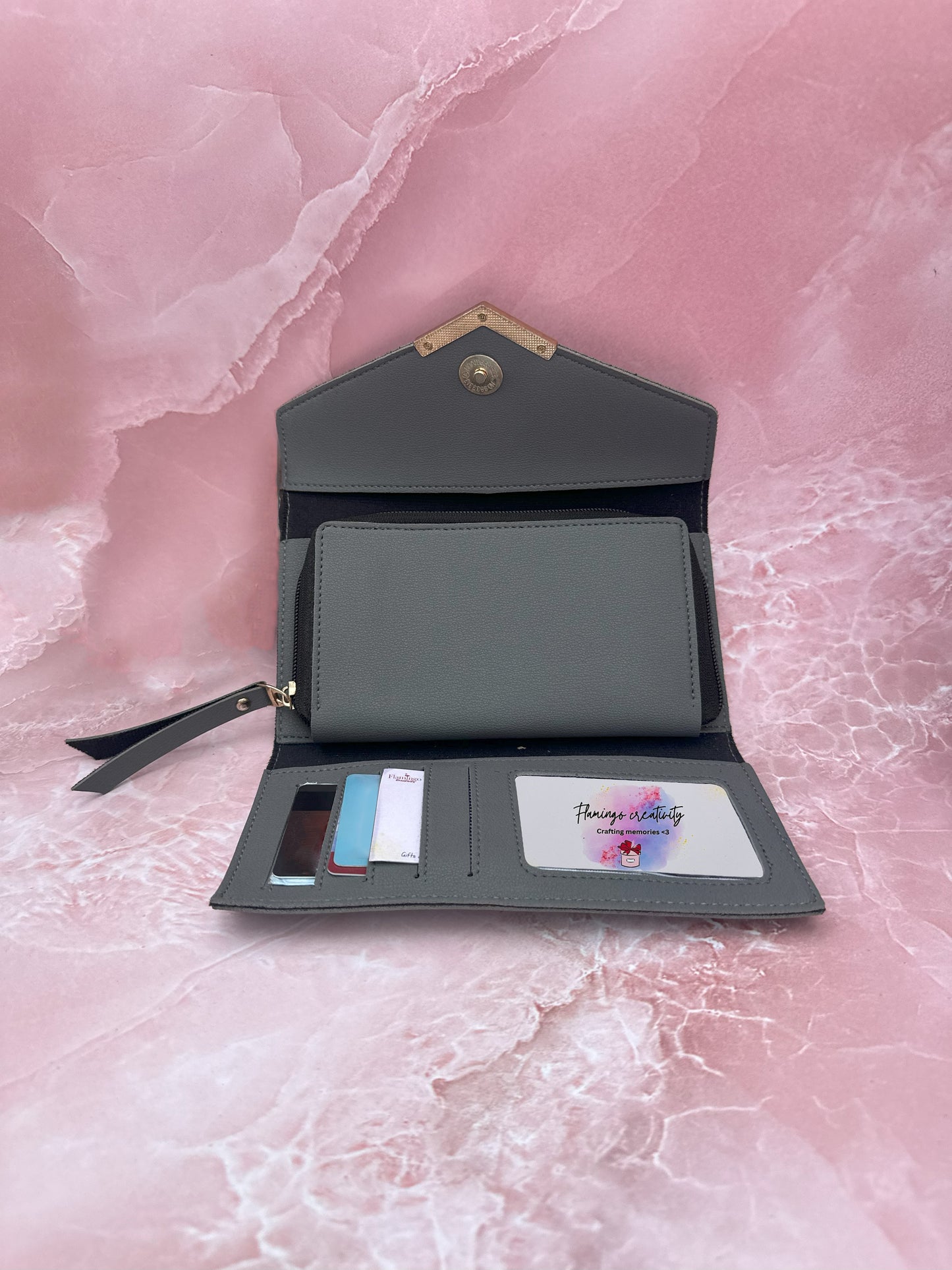 Flamingo Personalized 3-Fold Premium Leather Purse with Name & Charm
