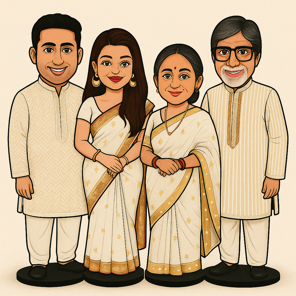 Flamingo 4 Member Family Caricature | Beautiful Gift of Togetherness