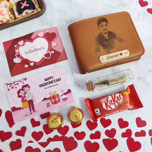 Flamingo Personalised Valentines Day Gift Combo - Photo Wallet, Secret Message Box, Occasion Card, KitKat & Gold Chocolates