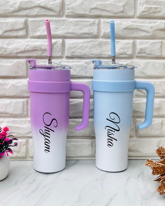 Flamingo Dual Shade Tumbler with Name Customization(random multicolor)