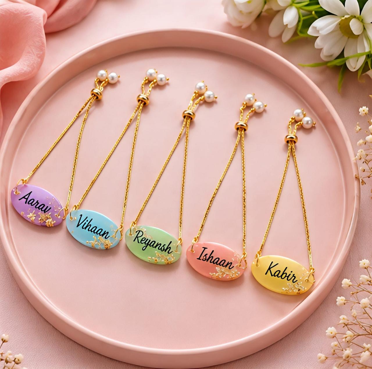 Flamingo Personalized Resin Name Bracelet Rakhi | Custom Name Bracelet