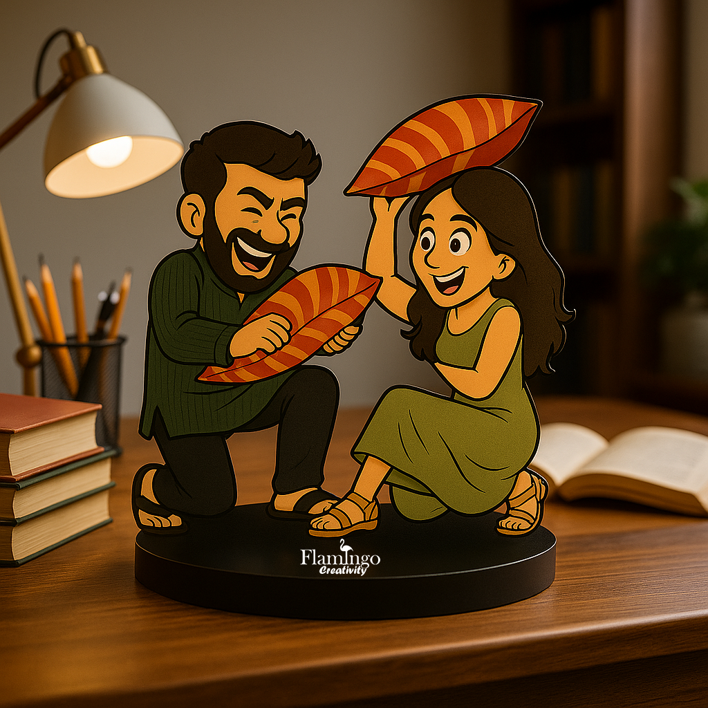 Flamingo Personalized Raksha Bandhan Caricature with Polaroid Photo & Wooden Stand