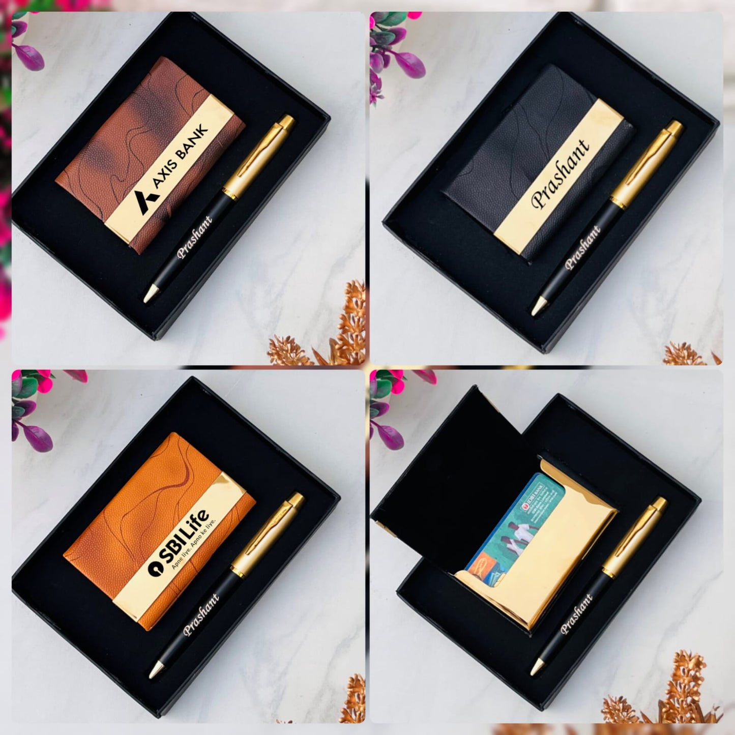 Flamingo Premium Card Holder Gift Set with Metal Name