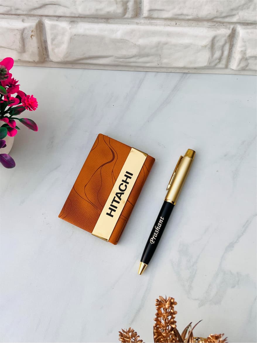 Flamingo Premium Card Holder Gift Set with Metal Name
