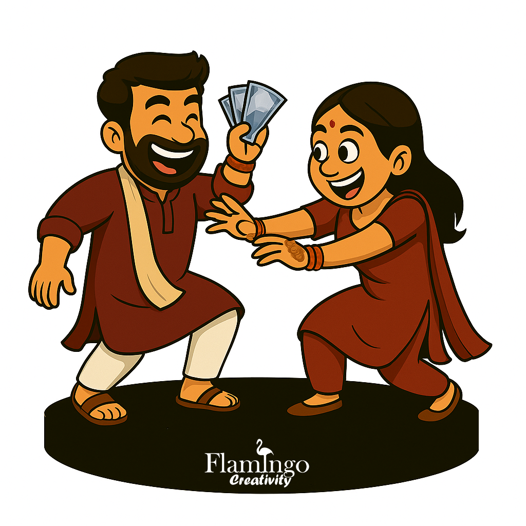 Flamingo Rakhi Brother-Sister Caricature – A Cute Memory to Keep Forever