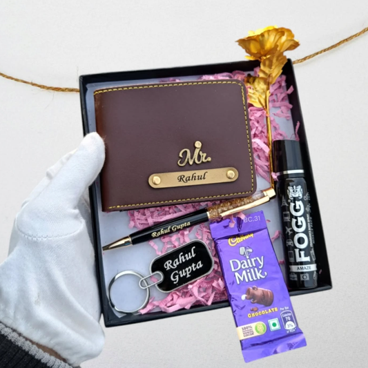 Flamingo Valentine's Day Gift Combo for Him β Men's Wallet, Metal Keychain, Golden Rose & More