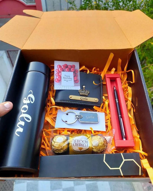 Flamingo Personalized Gift Hampers with Temperature Bottle, Wallet, Keychain & More