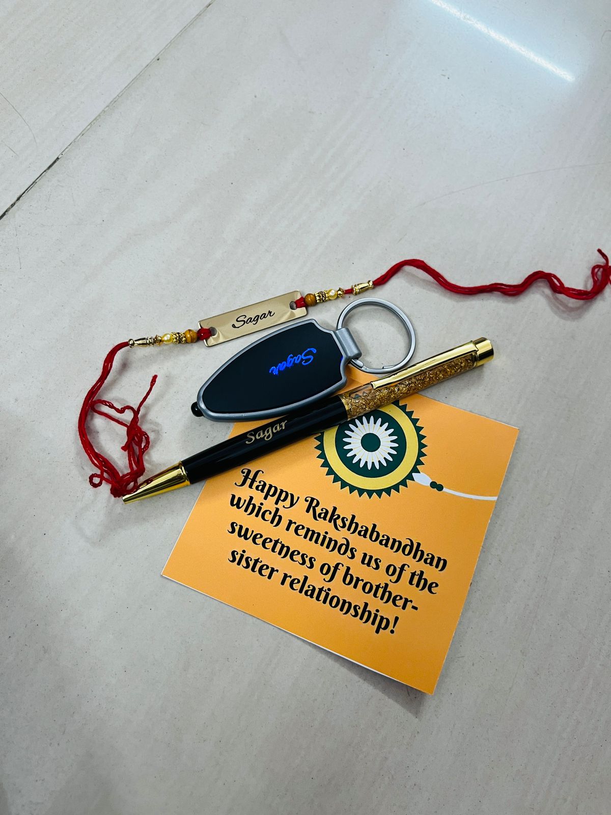 Your Name, Your Style: Nexon Wallet with Your Name, Customize Rakhi, Rakshabandhan Card, Led Keychain with Name & Golflake Pen with Name
