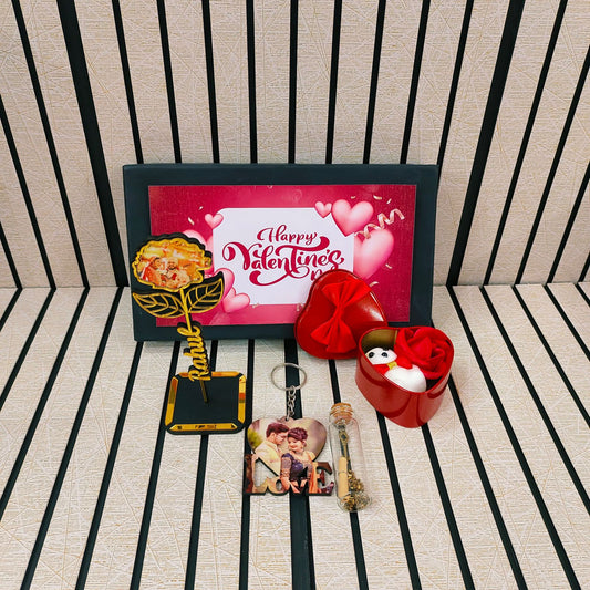 Flamingo Personalized Valentines Gifts Combo - Name Rose, Photo Keychain & More!