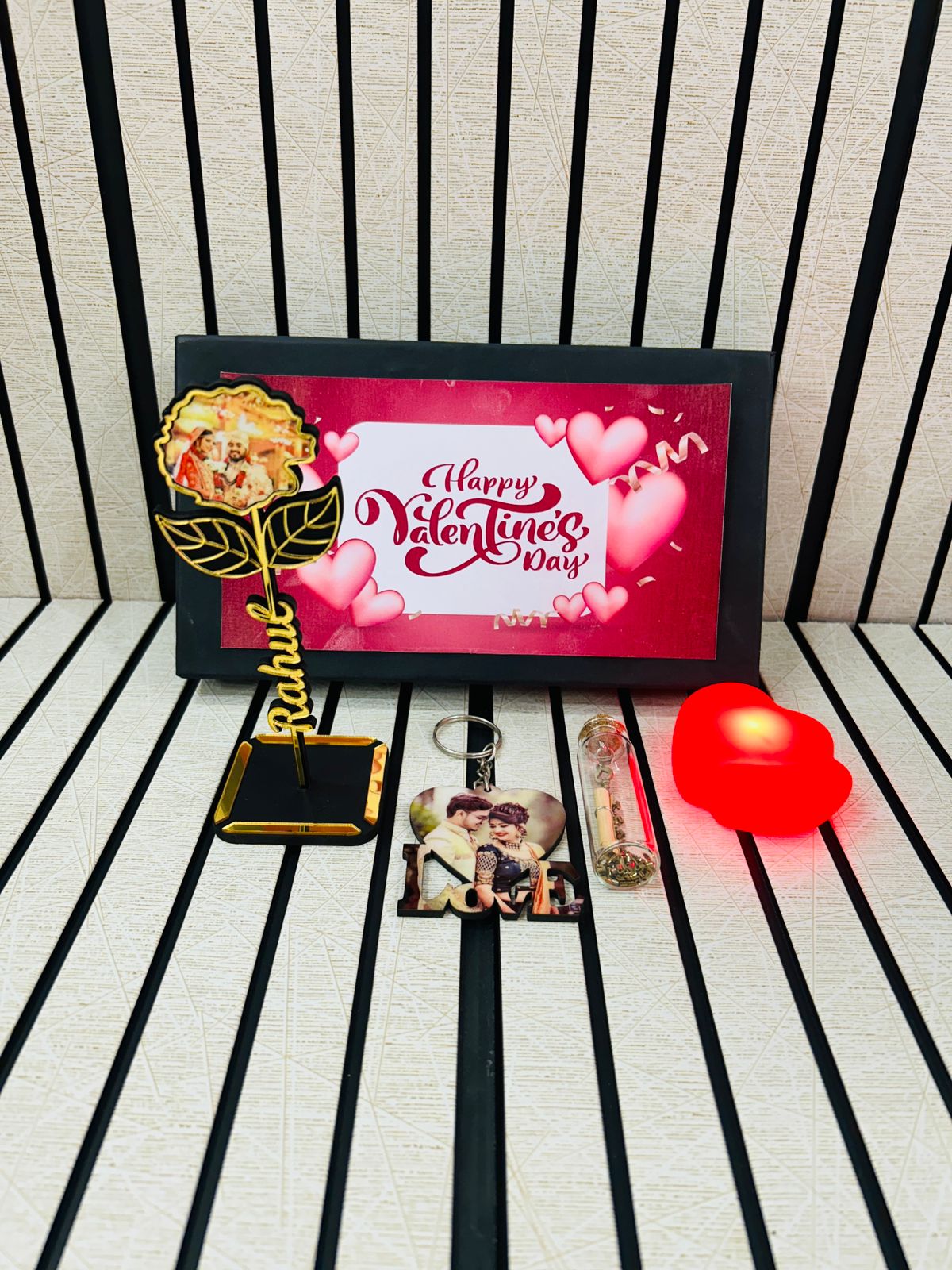 Flamingo Personalized Valentines Gifts Combo - Name Rose, Photo Keychain & More!