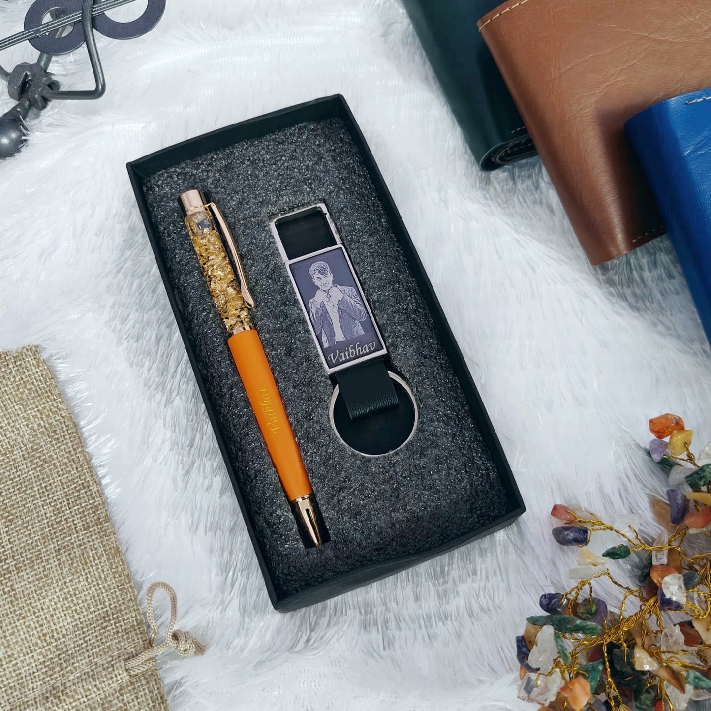 Sketch Hook Keychain + Gold Flake Pen – Custom Gift Combo for Boys