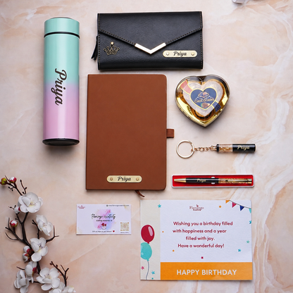 Flamingo Women’s Premium Hamper | Stylish Gift Box with Multi Colour Temperature Bottle, 3 Fold Clutch, Diary & More!