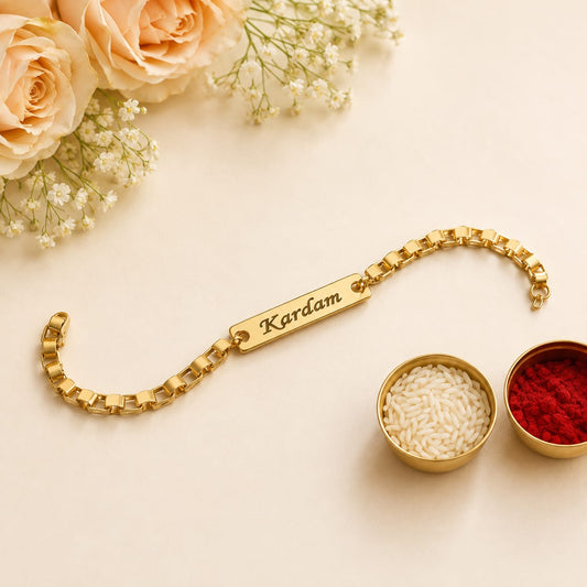 Flamingo Personalized Imported Skyline Rakhi | Premium Name Engraved Chain Rakhi