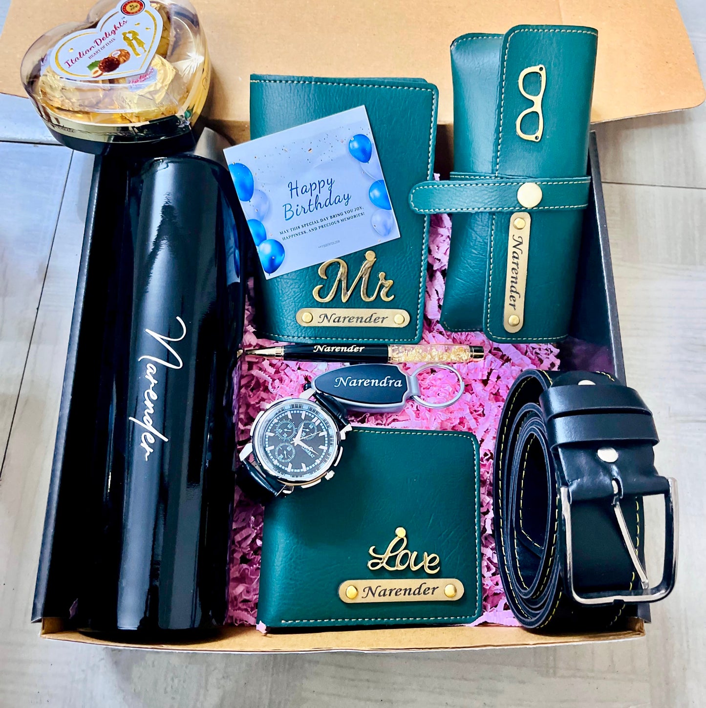 Flamingo Gift Hamper for Husband: Nexon Wallet, Led Keychain, Steel Water Bottle & More!