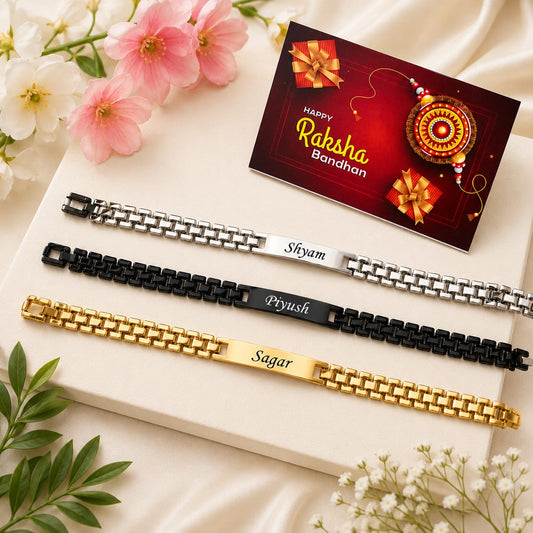 Flamingo Personalized Chain Bracelet Rakhi | Stainless Steel Name Rakhi