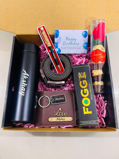 Flamingo Personalized Gifts for Men - Custom Bottles, Key Ring, Pen, Personalized Perfume, Belt and Purse Combo