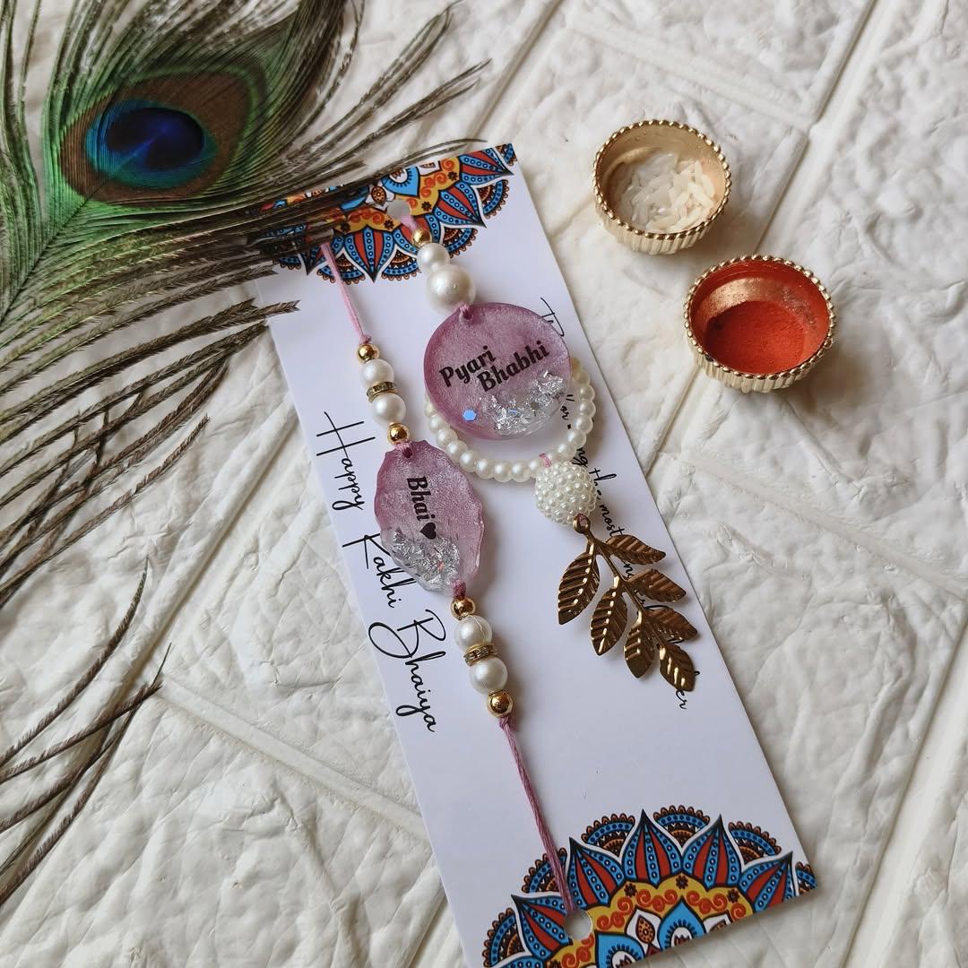 Flamingo Couple Name Resin Rakhi