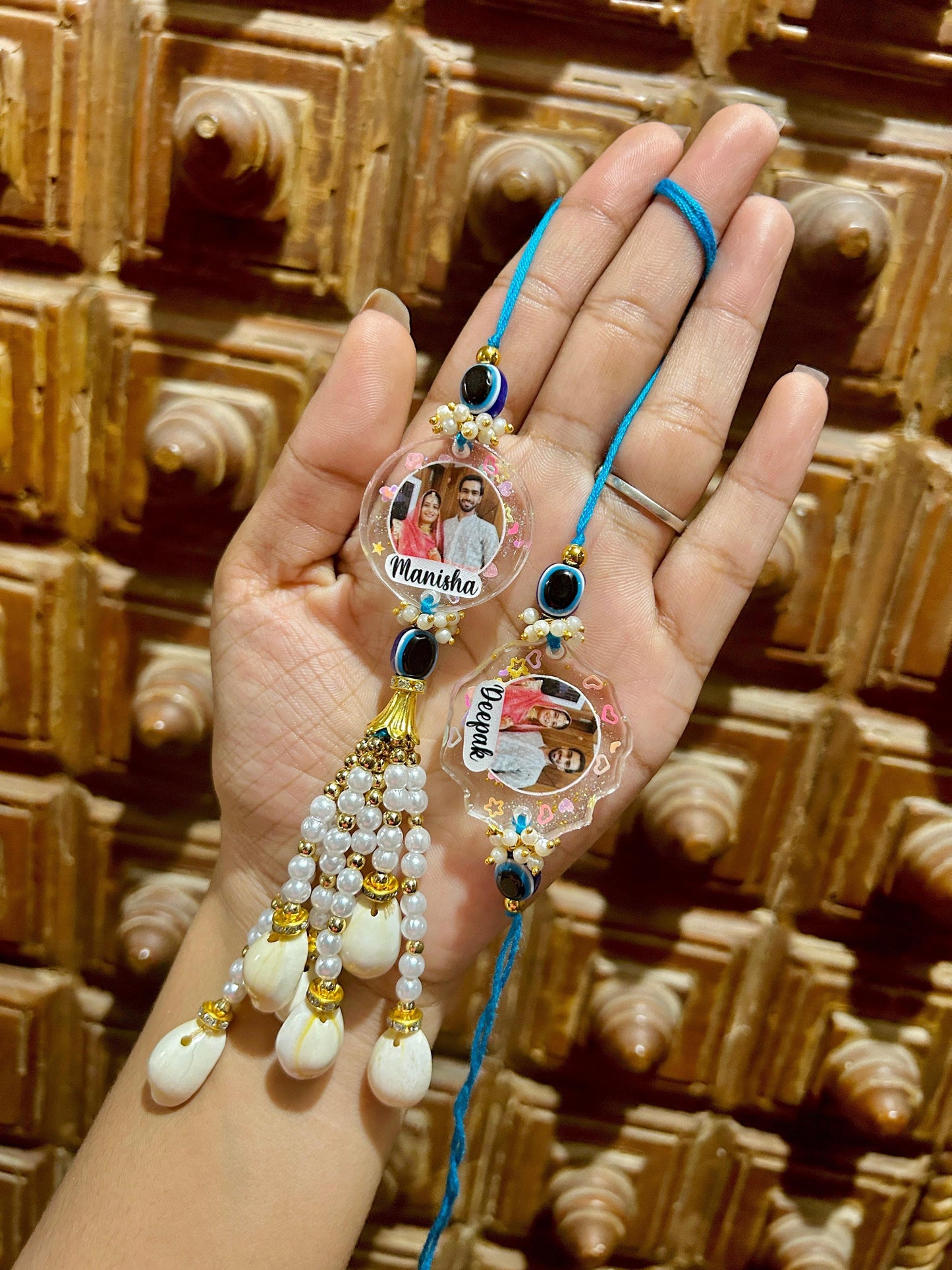 Flamingo Couple Photo Resin Rakhi