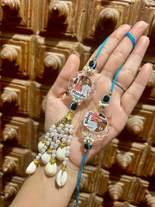 Flamingo Couple Photo Resin Rakhi