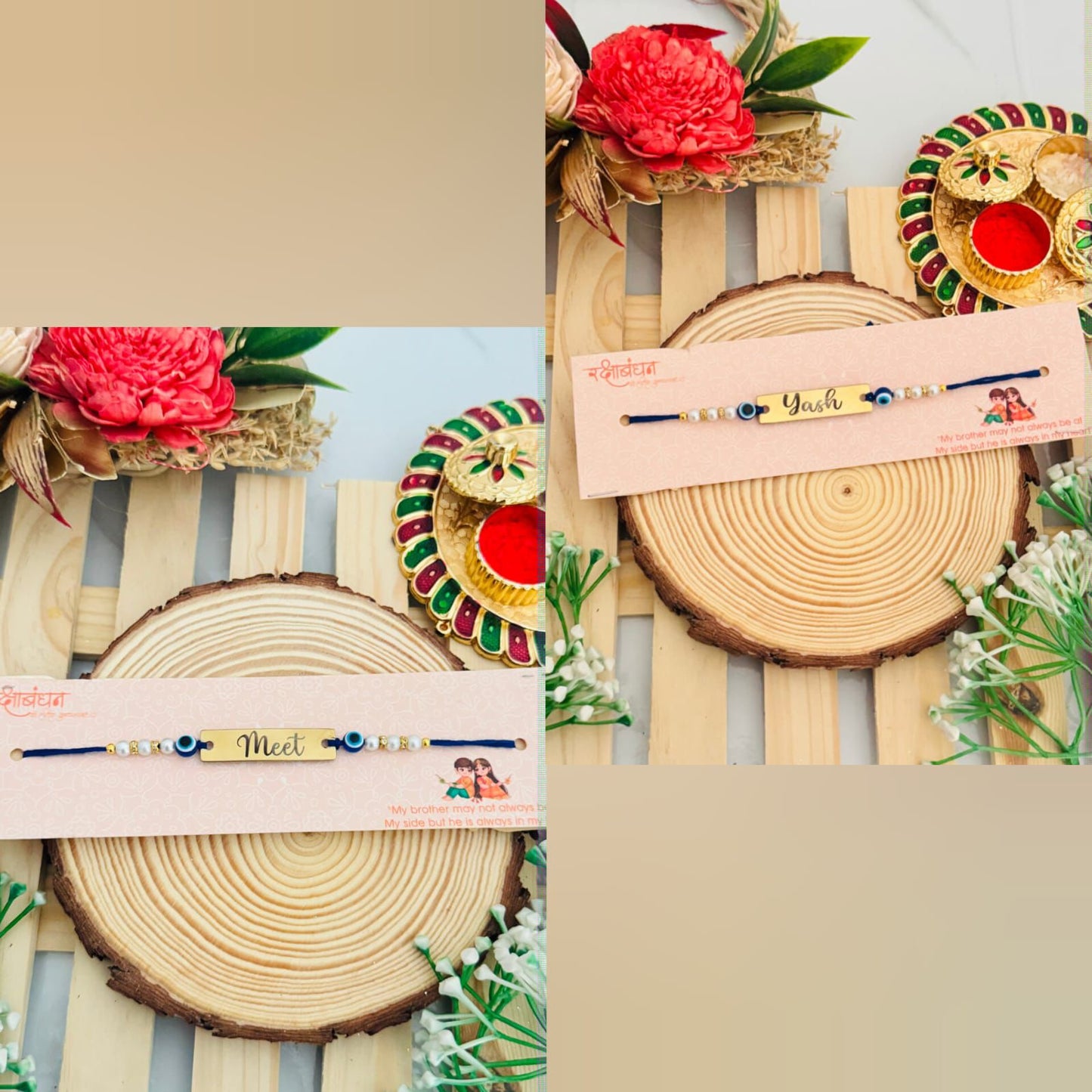 Flamingo Custom Name Evil Eye Metal Rakhi
