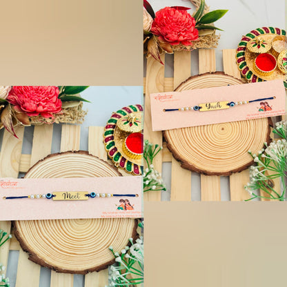 Flamingo Custom Name Evil Eye Metal Rakhi