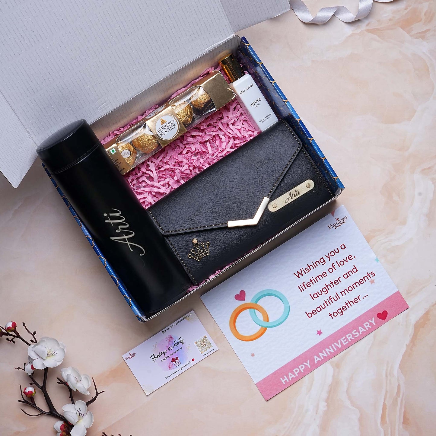 Flamingo Customized Gift Hampers for Her | Nexon 3 Fold Purse, Temperature Bottle & More!