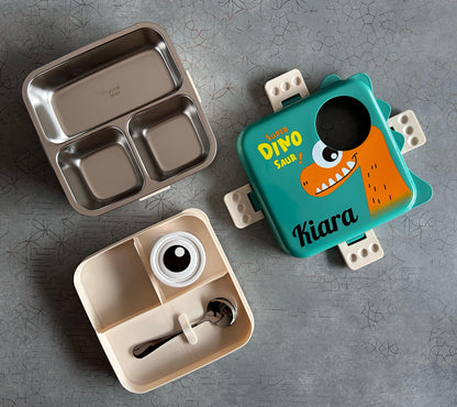 Flamingo Dinosaur Lunch Box and A1 Sipper Bottle Set for Kids