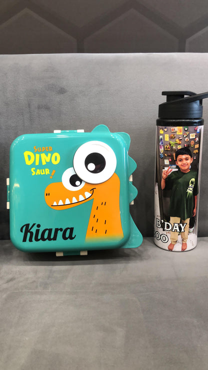 Flamingo Dinosaur Lunch Box and A1 Sipper Bottle Set for Kids