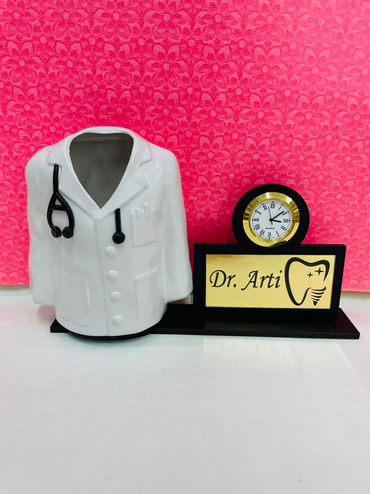 Flamingo Doctor Pen Stand with Clock