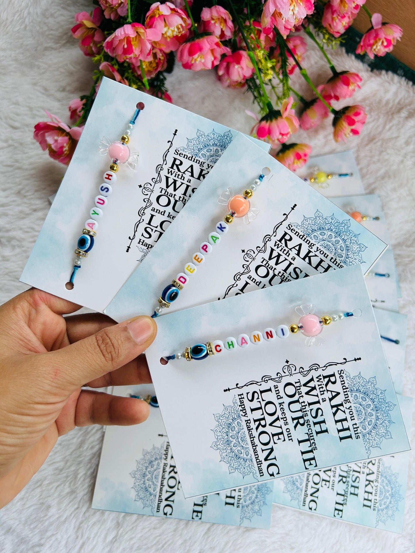 Flamingo Evil Eye Name Rakhi for Brother