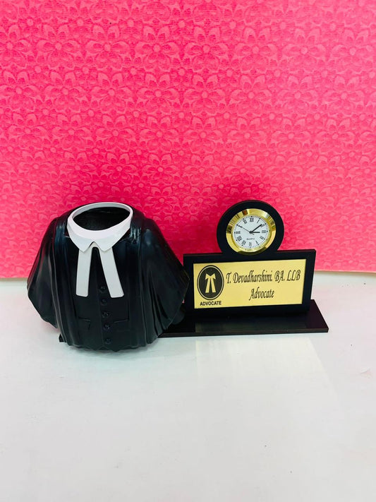 Flamingo Advocate Pen Stand with Clock