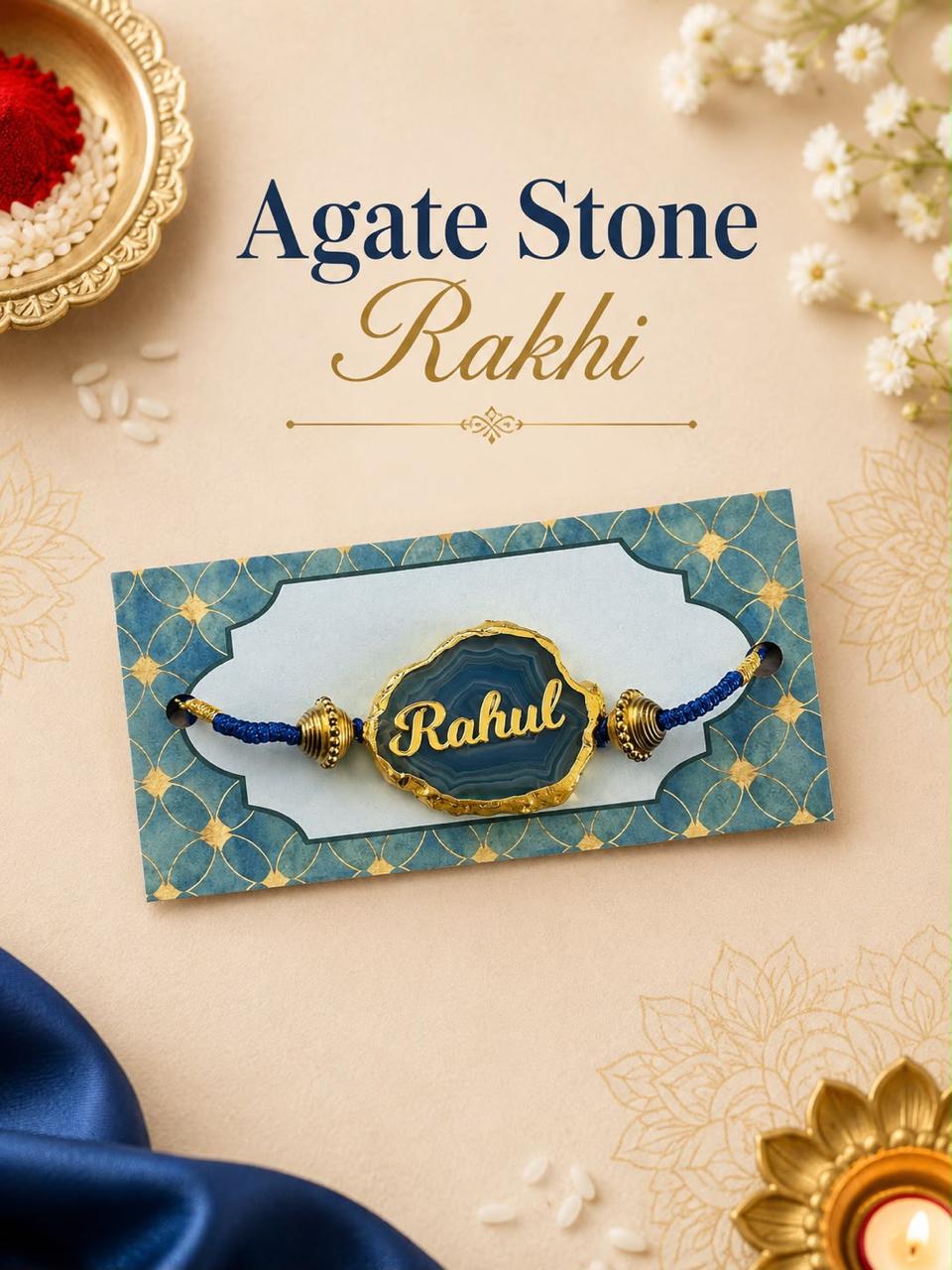 Flamingo Agate Stone Name Rakhi | Personalized Raksha Bandhan Rakhi