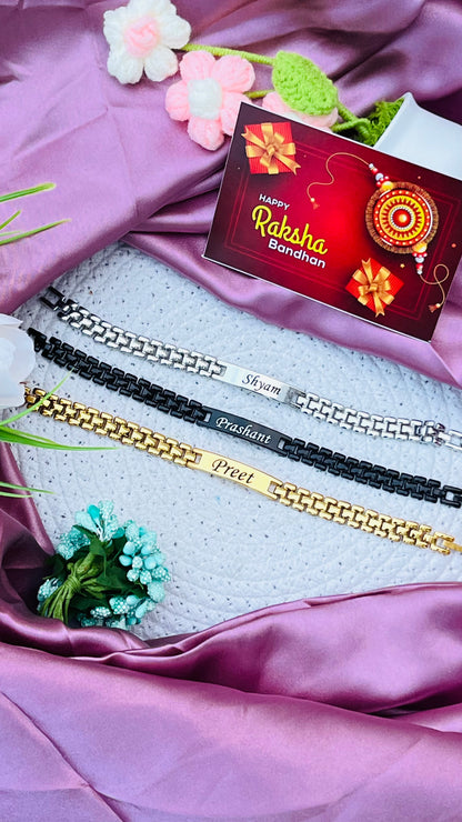 Flamingo Personalized Chain Bracelet Rakhi | Stainless Steel Name Rakhi