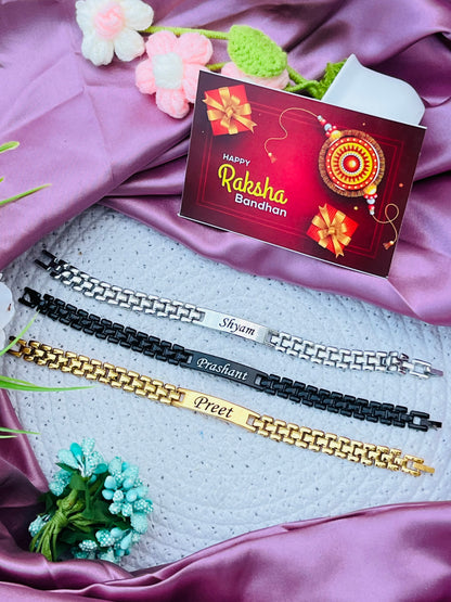 Flamingo Personalized Chain Bracelet Rakhi | Stainless Steel Name Rakhi