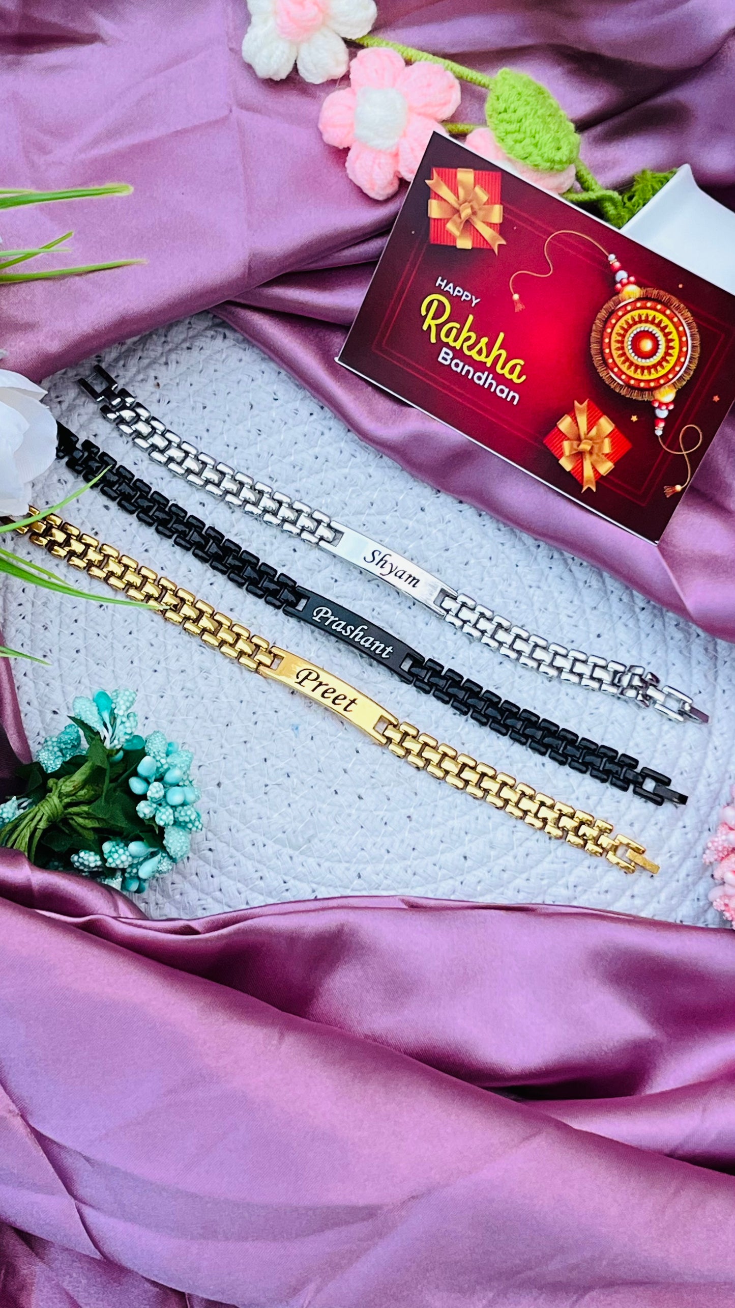 Flamingo Personalized Chain Bracelet Rakhi | Stainless Steel Name Rakhi