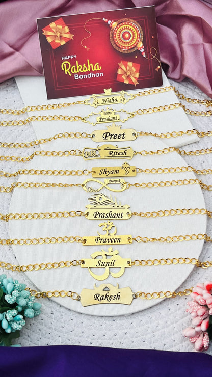Flamingo Personalized Chain Rakhi Bracelet | Premium Brass Name Rakhi