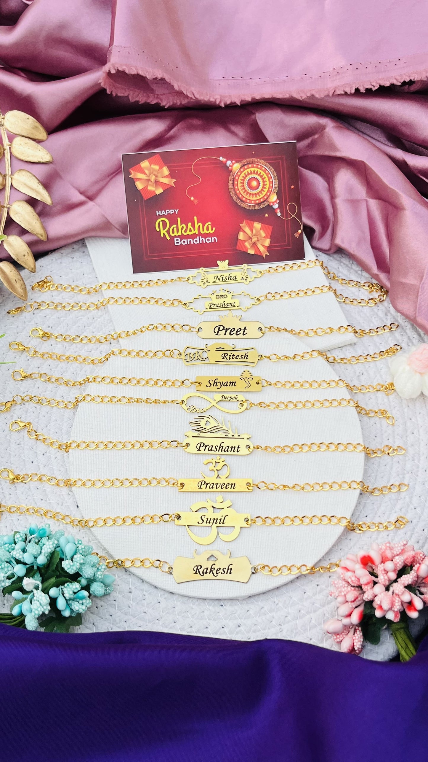 Flamingo Personalized Chain Rakhi Bracelet | Premium Brass Name Rakhi