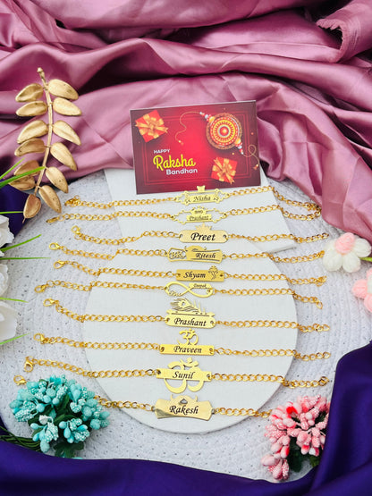 Flamingo Personalized Chain Rakhi Bracelet | Premium Brass Name Rakhi