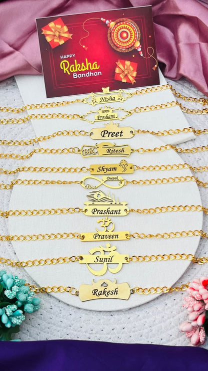 Flamingo Personalized Chain Rakhi Bracelet | Premium Brass Name Rakhi