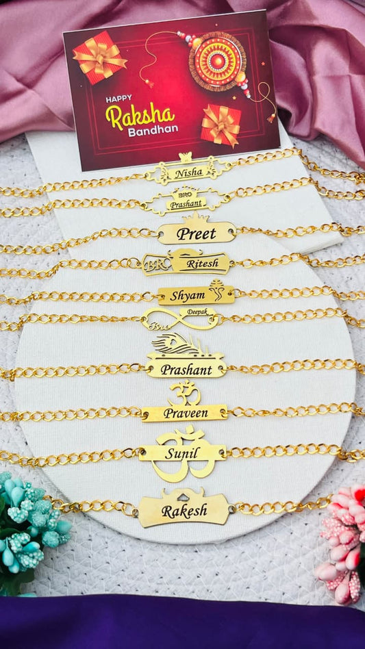 Flamingo Personalized Chain Rakhi Bracelet | Premium Brass Name Rakhi