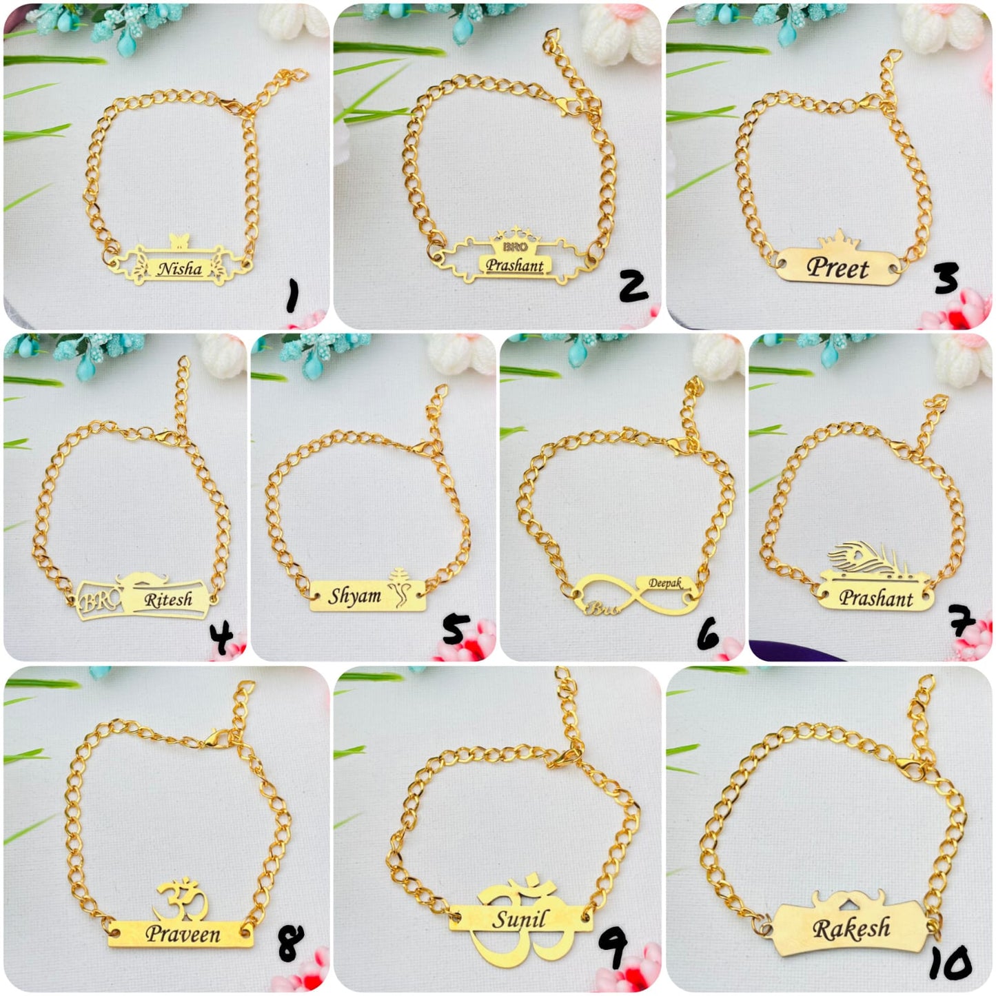 Flamingo Personalized Chain Rakhi Bracelet | Premium Brass Name Rakhi