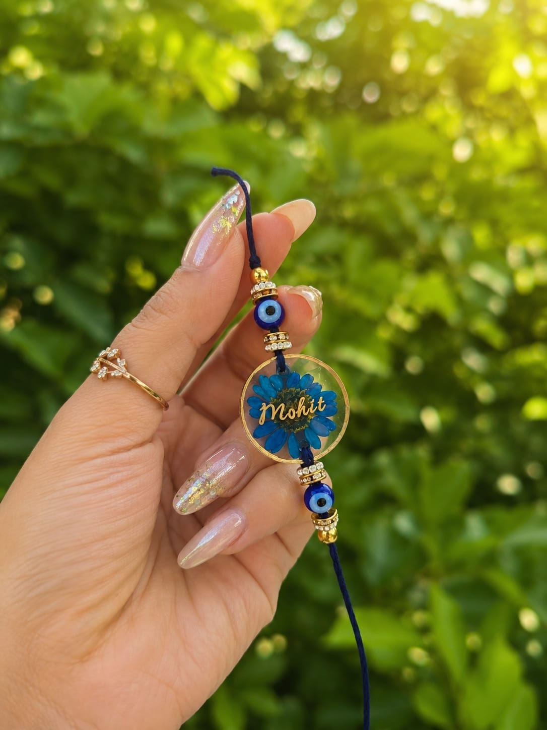Flamingo Personalized Floral Resin Rakhi | Custom Evil Eye Rakhi