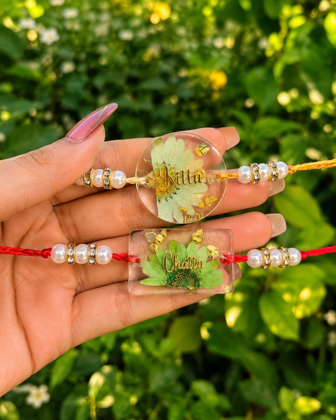 Flamingo Personalized Floral Resin Rakhi | Custom Evil Eye Rakhi
