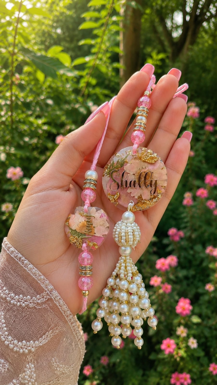 Flamingo Personalized Floral Resin Rakhi Lumba Set
