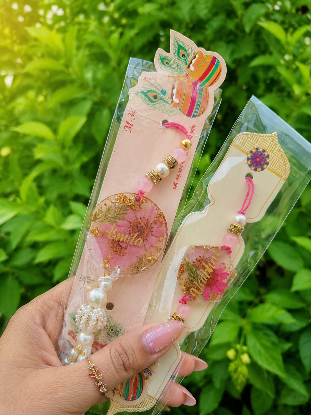 Flamingo Personalized Floral Resin Rakhi Lumba Set
