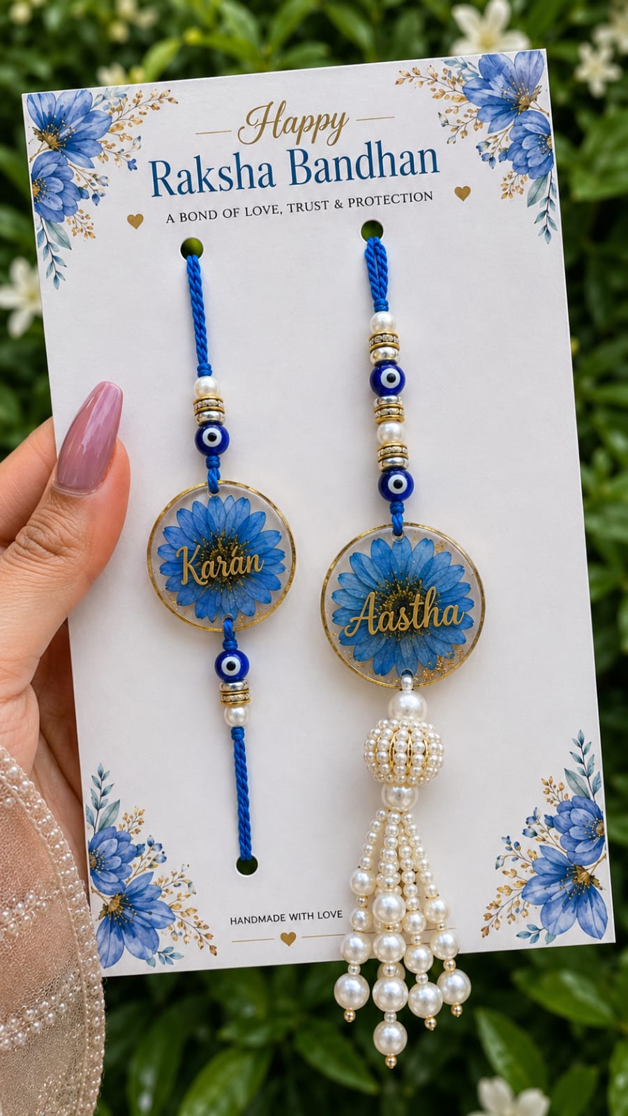 Flamingo Personalized Floral Resin Rakhi Lumba Set