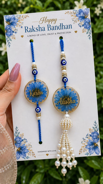 Flamingo Personalized Floral Resin Rakhi Lumba Set