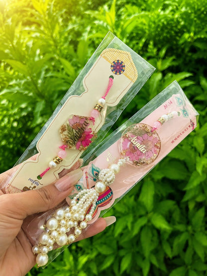 Flamingo Personalized Floral Resin Rakhi Lumba Set